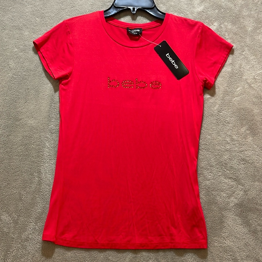 NWT babe beaded Red T-shirt women’s size S SOFT Stretchy statement short sleeve